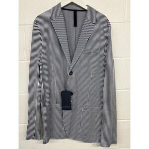 Harris wharf London EU sz54 US 43 denim men 2b seersucker strip printed blazer